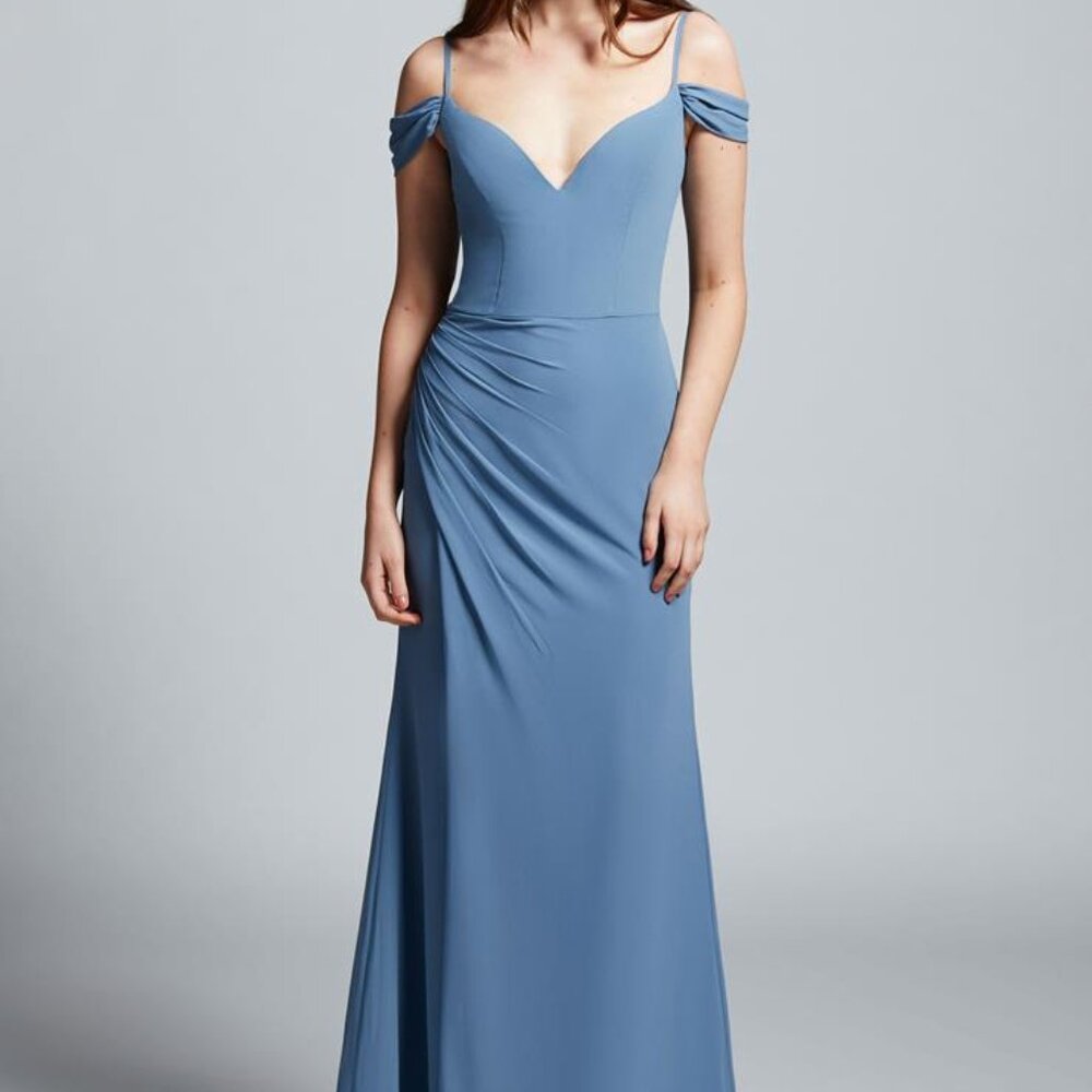Steel Blue Size 12 Hayley Paige Floor Length Evening Gown - Great Condition